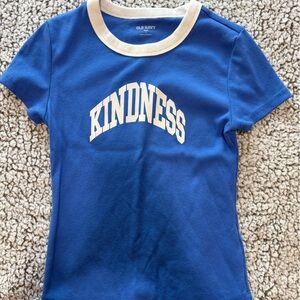 Old Navy Blue Cropped/ Ribbed Tee with 'Kindness' Graphic